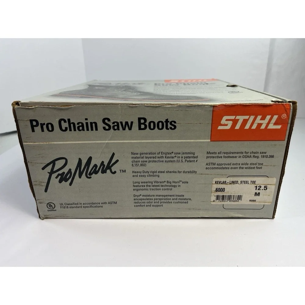 Stihl Promark Pro Chainsaw Boots Men's Size 12.5M Black Leather Steel Toe